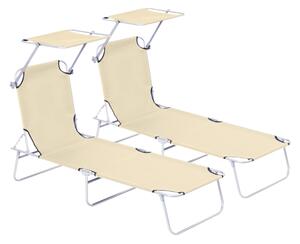 Outsunny 2 Foldable Outdoor Recliner Sun Loungers with Canopy, Adjustable Backrest for Patio Comfort Aosom UK