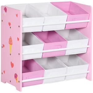 ZONEKIZ Playroom Storage Unit, Children's Bookshelf with 9 Colourful Baskets, Toy Organiser for Nursery, Pink