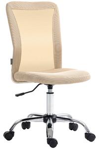 Vinsetto Computer Desk Chair, Mesh Office Chair with Adjustable Height and Swivel Wheels, Armless Study Chair, Beige