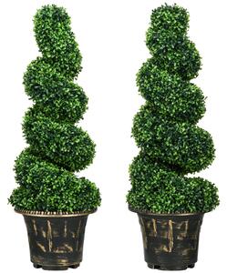 HOMCOM Set of 2 Artificial Plants, Topiary Spiral Boxwood Trees with Pot, for Home Indoor Outdoor Decor, 90cm