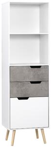 HOMCOM Narrow Sideboard Storage Cabinet, Free Standing Accent Cupboard with 3 Drawers, 2 Open Shelves for Bedroom, Living Room, Hallway, Light Grey