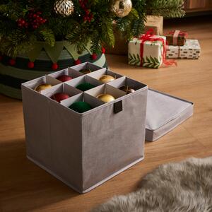 Woven Grey Bauble Storage Box Grey