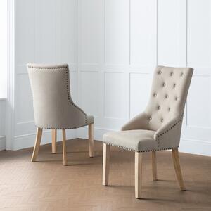 Loire Set Of 2 Button Back Dining Chairs, Linen Natural