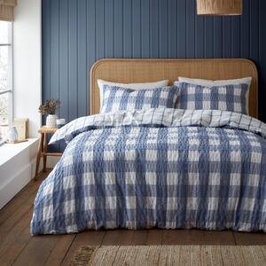 Catherine Lansfield Blue Gingham Seersucker Duvet Cover and Pillowcase Set Blue