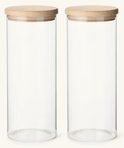 Jars with lid 2-pack - Glass/oak. 1400 ml. 2 pcs. - Clear - Søstrene Grene