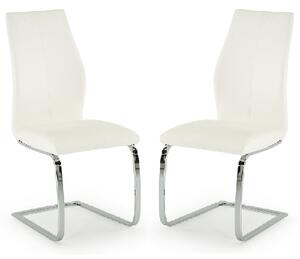 Bernie White Leather Dining Chairs With Chrome Legs In Pair