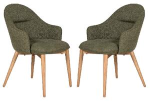 Edmonton Green Fabric Dining Chairs With Oak Legs In Pair