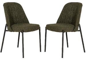 Ferndale Green Fabric Dining Chairs With Black Legs In Pair