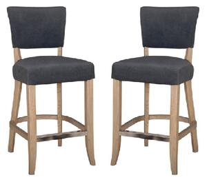 Dothan Dark Grey Velvet Bar Chairs With Oak Legs In Pair