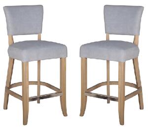 Dothan Light Grey Velvet Bar Chairs With Oak Legs In Pair