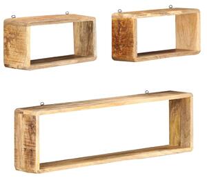 3 Piece Wall Cube Shelf Set Soild Mango Wood