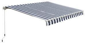 Outsunny Retractable Awning Manual Patio Canopy Sun Shade Shelter with Handle & PU Cover, 3m x 2.5m, Blue/White