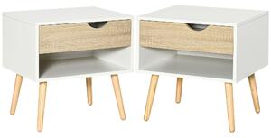 HOMCOM Bedside Table Set: Modern Nightstands with Drawer & Shelf, Bedroom & Living Room Storage, Set of 2