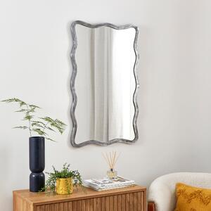 Pewter Metal Wavy Rectangle Overmantel Wall Mirror Grey
