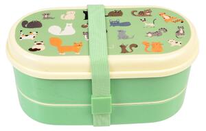 Rex London Nine Lives Bento Lunch Box with Cutlery Green