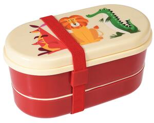 Rex London Colourful Creatures Bento Lunch Box with Cutlery Red