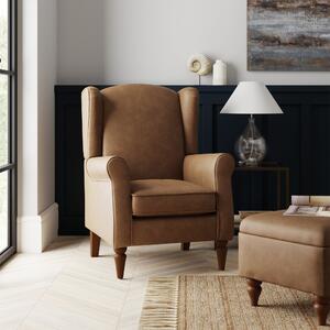 Oswald Mocha Distressed Faux Leather Armchair Brown