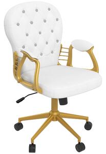 Vinsetto Height Adjustable Home Office Chair, Button Tufted Computer Desk Chair with Padded Armrests and Tilt Function, Cream White Aosom UK