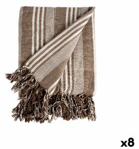 Multipurpose throw Stripes 235 x 205 cm White Beige (8 Units)