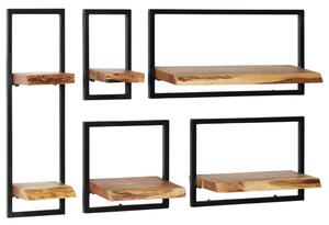 Wall Shelf Set 5 Pieces Solid Acacia Wood and Steel
