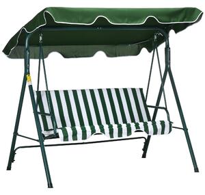 Outsunny 3 Seater Garden Swing Chair W/ Adjustable Canopy, Garden Swing Seat with Steel Frame, Padded Seat, Green