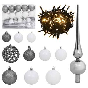 61 Piece Christmas Ball Set with Peak and 150 LEDs White&Gey