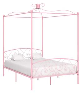 Canopy Bed Frame Pink Metal 140x200 cm