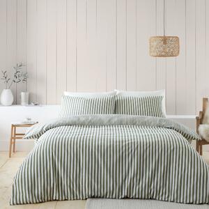 Catherine Lansfield Reversible Stripe 100% Brushed Cotton Duvet Cover & Pillowcase Set Green