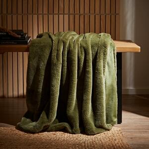 Dunelm Olive Green Lenon Plush Throw 130cm x 170cm Olive (Green)