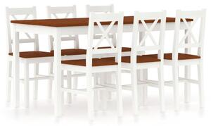 7 Piece Dining Set Pinewood White and Brown