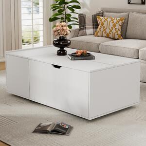 Lift Up Coffee Table with Hydraulic Mechanism, Hidden Storage, Wooden Tea Table with Sliding Door and Drawer, 117L x 65W x 43H cm, White Aosom UK