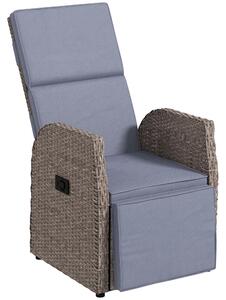 Outsunny Outdoor PE Rattan Leisure Chair with Cushion, Hand-Woven PE Rattan Recliner Garden Chair with Adjustable Back and Footrest, Patio Deck Chair with Side Table, Brown