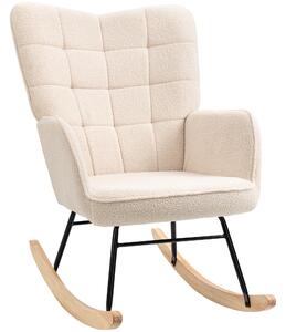 HOMCOM Wingback Rocking Chair for Nursing, Berber Fleece Nursery Glider Rocker, Modern Armchair for Living Room, Beige