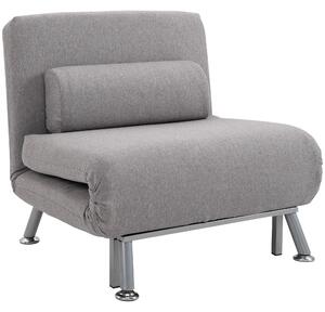 HOMCOM Single Sofa Bed Futon Chair Sleeper, Foldable Portable Lounge Couch, Living Room Furniture Grey