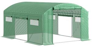 Outsunny 13 x 9.8ft Walk-in Greenhouse, Heavy Duty Polytunnel with Steel Frame, Light-Resist & Windproof Cover, Green Aosom UK
