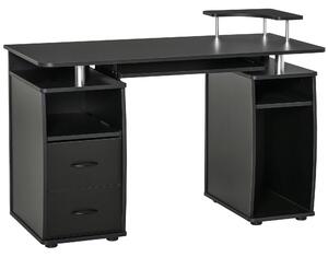 HOMCOM Computer Desk Office PC Table Workstation with Keyboard Tray, CPU Shelf, Drawers, Sliding Scanner Shelf, Black Aosom UK
