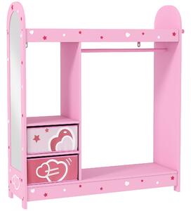 AIYAPLAY Kids Clothes Rail, Kids Wardrobe with Mirror, Shelves, Fabric Storage and Hooks for Bedroom, Nursery, Pink