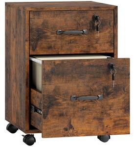 HOMCOM Rolling File Cabinet with 2 Drawers, Mobile Filing Cabinet with Hanging File Folder for Letter Sized Documents, Rustic Brown