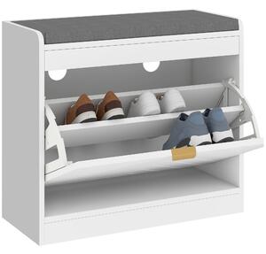 HOMCOM Shoe Storage with Seat, Upholstered Entryway Bench, Shoe Bench with 1 Flip Drawer and 4 Vents for 5 Pairs of Shoes