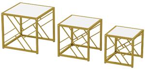 HOMCOM Nesting Coffee Tables, Set of 3 Square Side Tables with Black Metal Frame, for Living Room, Bedroom and Office, White