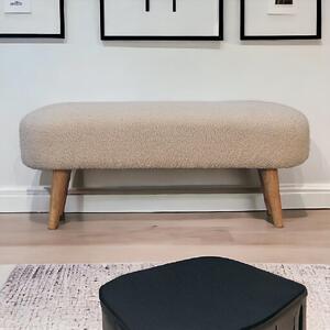Wood Bed End Bench, Vintage Stool, Window Seat with Upholstered Boucle for Living Room, Bedroom, Entryway, 32L x 92W x 38H cm, Brown Aosom UK