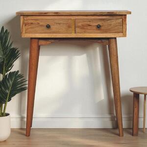 Narrow Console Table, Oak-Effect Finish, 2 Drawers, Circular Silhouette,, 30L x 70W x 78H cm, Brown Aosom UK