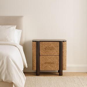 Solid Mango Wood Nightstand, 2-Drawers, Bedside Chest for Living Room/Bedroom, 38L x 50W x 50H cm, Brown Aosom UK