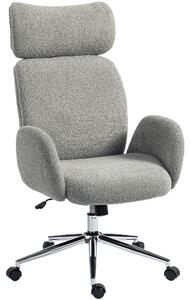 HOMCOM Office Chair with Adjustable Headrest, Spring Pack, Curved Line, Boucle Fabric - Charcoal Grey