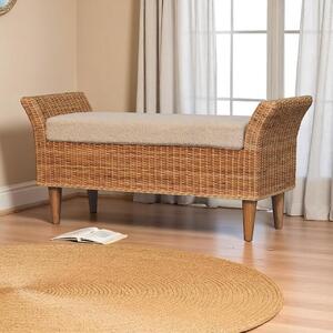 Woven Small Bench, Upholstered Window Seat with Arms and Wooden Legs, Vintage Shoe Bench for Entryway, Living Room, Bedroom Aosom UK