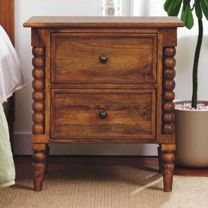 Solid Mango Wood Bedside Table with 2 Drawers, Ample Storage, Nightstand for Living Room & Bedroom, Brown Aosom UK