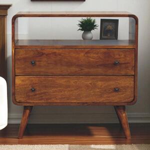 Solid Mango Wood Bedside Table, Nightstand Cabinet with 2-Drawer, Open Shelf, 35L x 70W x 70H cm, Brown Aosom UK
