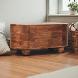 Solid Wood Curva Storage Trunk with Single Deep Drawer, Durable Design, Handcrafted Table for Organised Bedroom, 35L x 80W x 38H cm, Brown Aosom UK