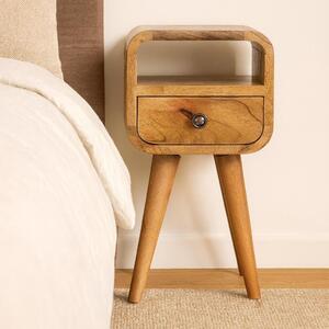 Mango Wood Narrow Curved Nightstand, Bedroom Side Table w/Spacious Drawer & Open Slot, Brown Aosom UK