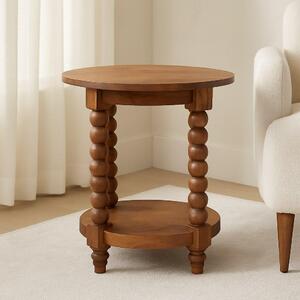 Round Side Table, Acid-Wash Distressed Look, Coffee Table with Open Slot Storage, Brown Aosom UK